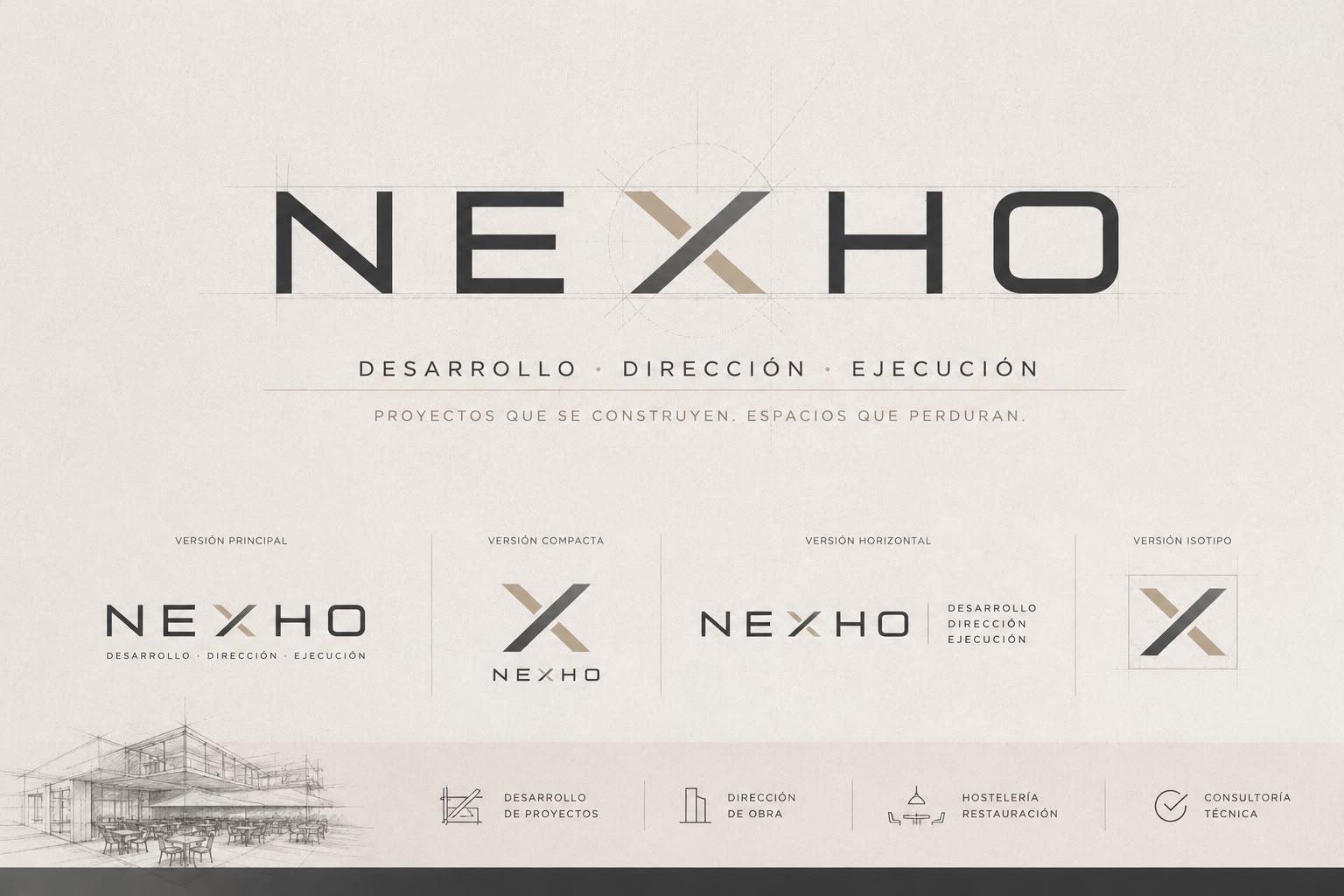 Versiones principal, compacta, horizontal e isotipo de Nexho