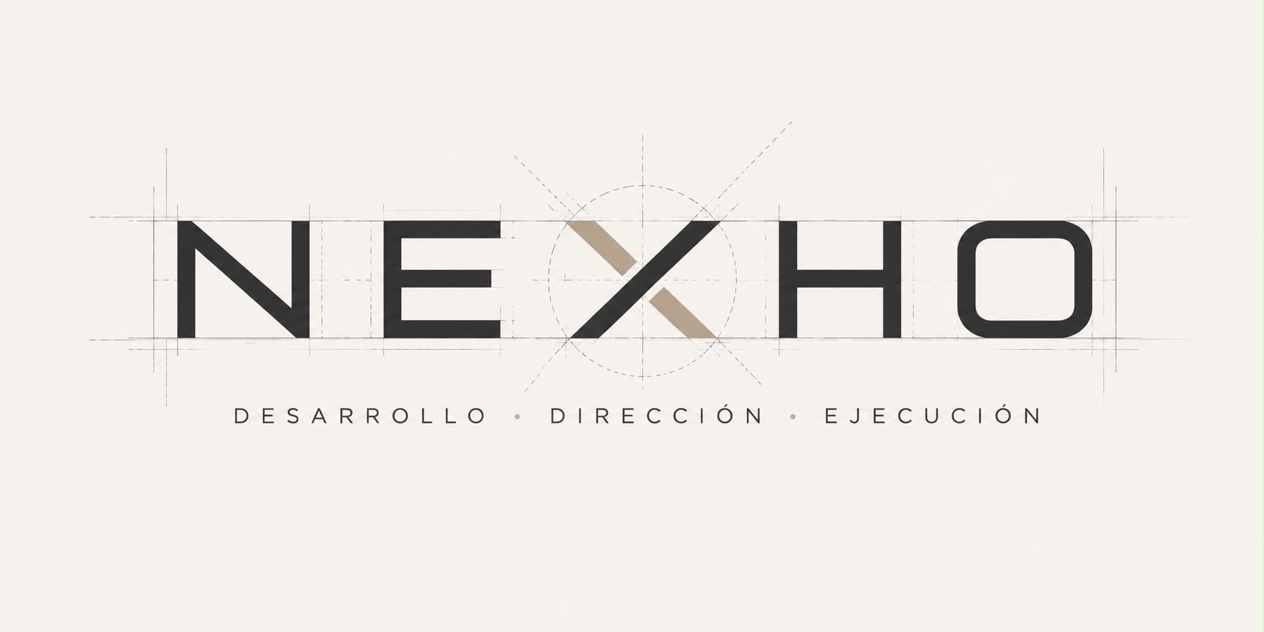 Logo Nexho con letras geométricas y una X en dos tonos