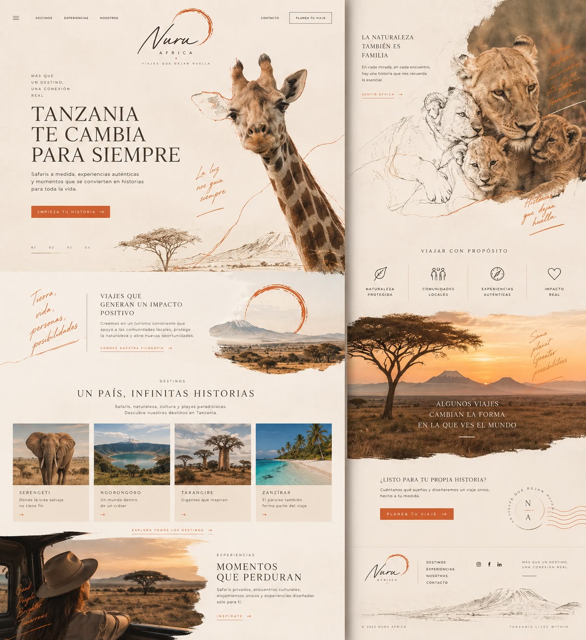 Propuesta web de Nuru Africa: naturaleza, fotografía e ilustración